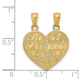 Best Friends Heart Break Apart Charm Pendant in Real 14k Yellow Gold