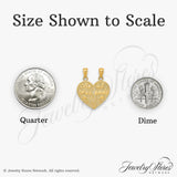14k Yellow Gold Heart Pendant Set, Split Duo Charms with Floral Engraving and Textured Design