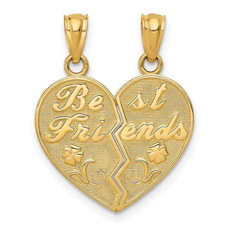 Best Friends Heart Break Apart Charm Pendant in Real 14k Yellow Gold