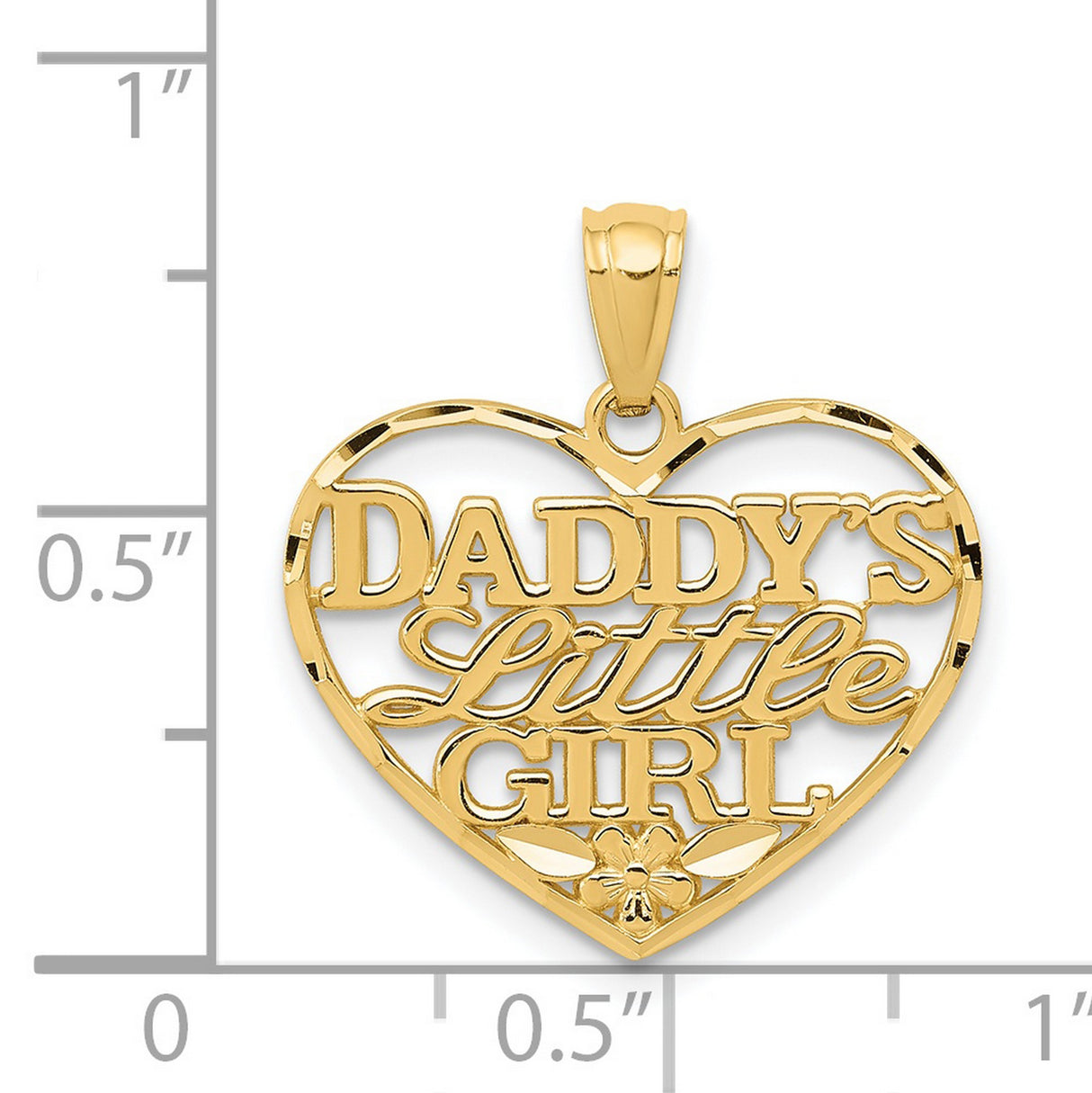 Daddys Little Girl Words Open Heart Charm Pendant in Real 14k Yellow Gold