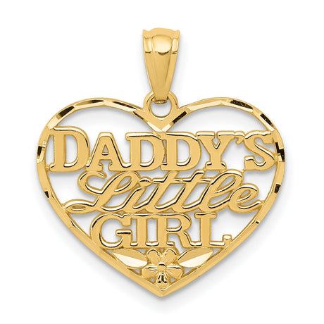 Daddys Little Girl Words Open Heart Charm Pendant in Real 14k Yellow Gold