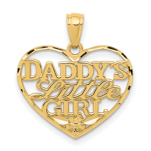 Daddys Little Girl Words Open Heart Charm Pendant in Real 14k Yellow Gold