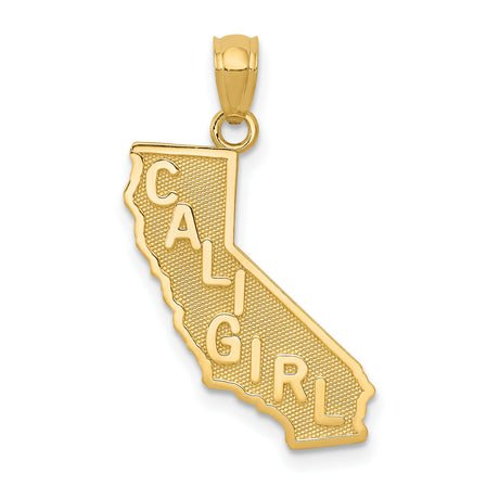 14k Yellow Gold Cali Girl Pendant with California State Outline, West Coast Theme