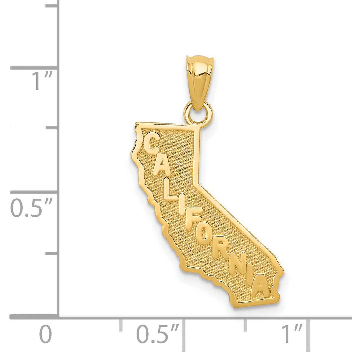 14k Yellow Gold California Map Pendant with Raised Lettering and Textured Outline Charm