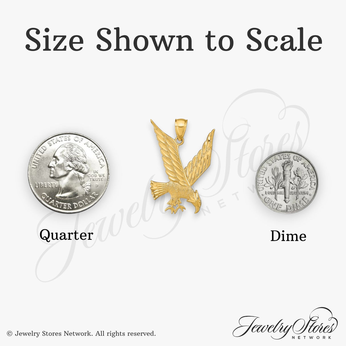 14k Yellow Gold Eagle Pendant, High Polish Detailed Mid-Flight Design, Patriotic Jewelry for Men