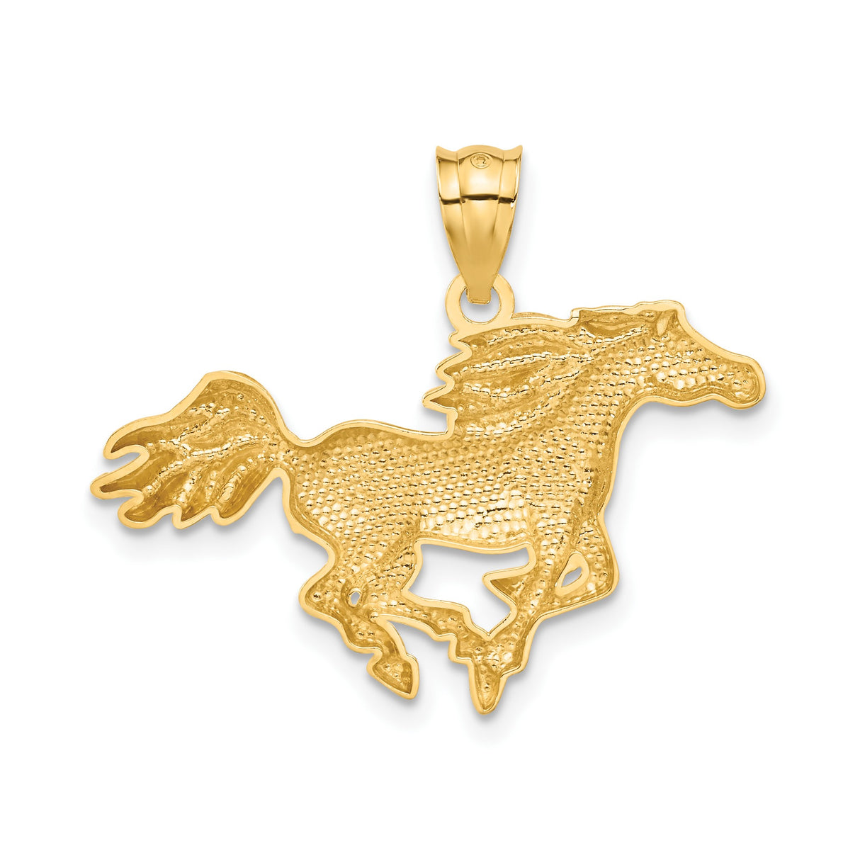 14k Yellow Gold Horse Pendant, Detailed Running Stallion Charm in Western Style for Women or Unisex Wear