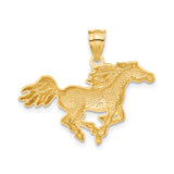 14k Yellow Gold Horse Pendant, Detailed Running Stallion Charm in Western Style for Women or Unisex Wear