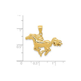 14k Yellow Gold Horse Pendant, Detailed Running Stallion Charm in Western Style for Women or Unisex Wear