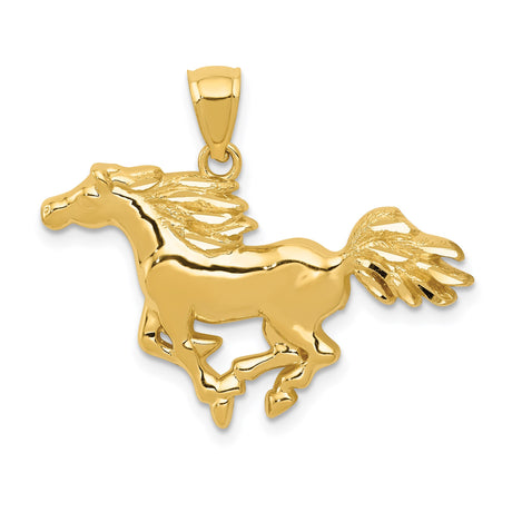 14k Yellow Gold Horse Pendant, Detailed Running Stallion Charm in Western Style for Women or Unisex Wear