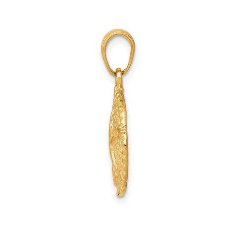 14k Yellow Gold Sand Dollar Pendant with Textured Cutout Design, Nautical Ocean Theme