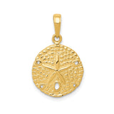 14k Yellow Gold Sand Dollar Pendant with Textured Cutout Design, Nautical Ocean Theme