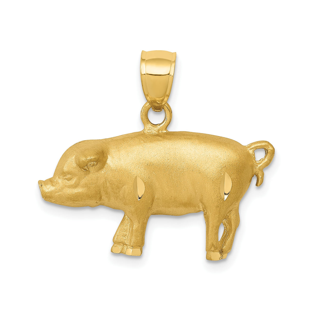 14k Yellow Gold Pig Pendant, Chinese Zodiac Charm with Satin Finish, Symbol of Prosperity and Good Fortune