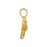 14k Yellow Gold Elephant Pendant with Raised Trunk, Satin Finish, Open Back Charm