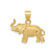 14k Yellow Gold Elephant Pendant with Raised Trunk, Satin Finish, Open Back Charm