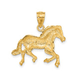 14k Yellow Gold Stallion Pendant, Detailed Running Horse Motif, Western Equestrian Style