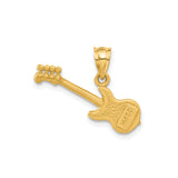 14k Yellow Gold Electric Guitar Pendant with Detailed Strings and Fretwork, Unisex Music Charm