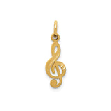 14k Yellow Gold Treble Clef Pendant Charm, Polished Satin Musical Note Jewelry