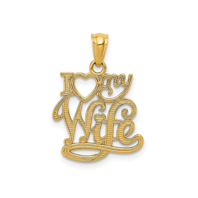14k Yellow Gold Pendant, I Love My Wife Heart Design, Romantic Anniversary Jewelry for Men