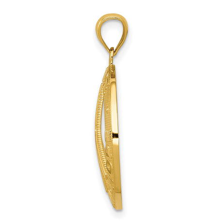 14k Yellow Gold Peace Sign Pendant with Love Faith Hope Words, Unisex Symbolic Charm