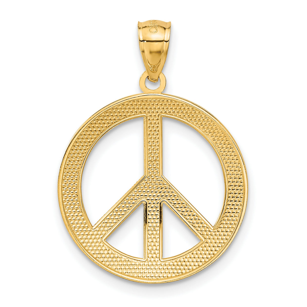 14k Yellow Gold Peace Sign Pendant with Love Faith Hope Words, Unisex Symbolic Charm