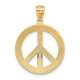 14k Yellow Gold Peace Sign Pendant with Love Faith Hope Words, Unisex Symbolic Charm