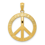 14k Yellow Gold Peace Sign Pendant with Love Faith Hope Words, Unisex Symbolic Charm