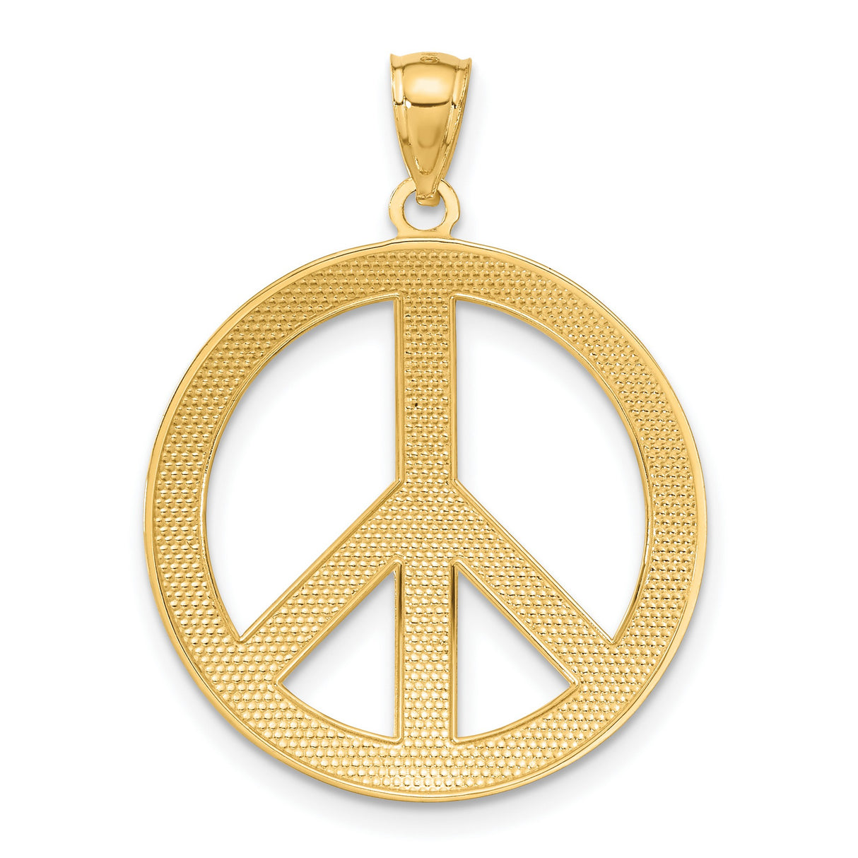 14k Yellow Gold Peace Sign Pendant, Polished Boho Spiritual Charm for Women or Unisex