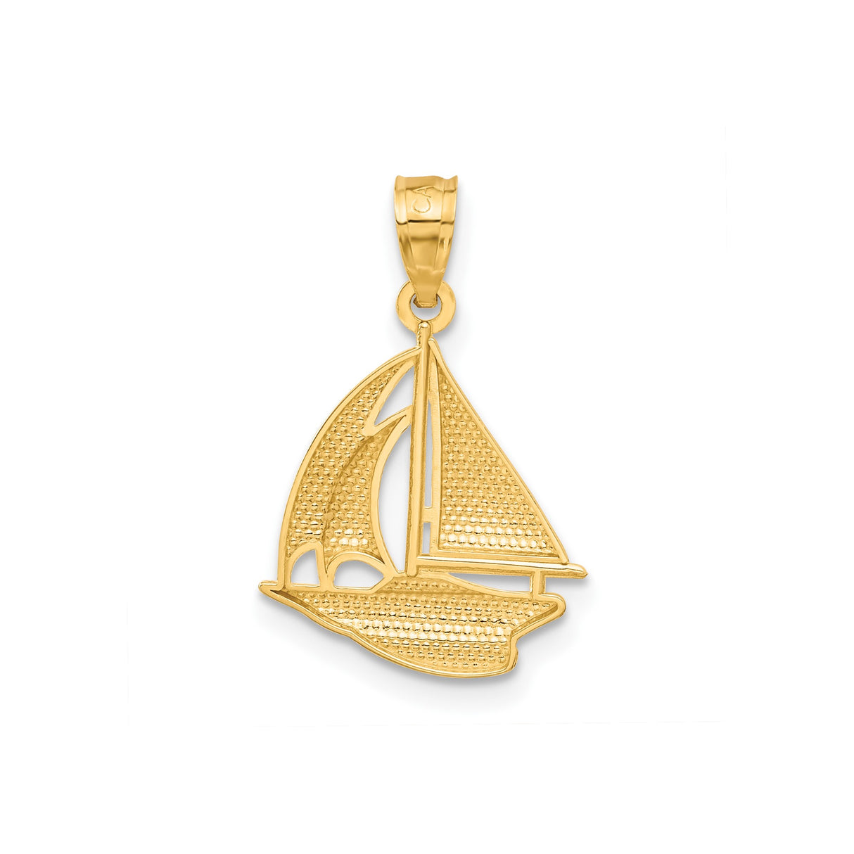 14k Yellow Gold Sailboat Pendant, Open Back Nautical Charm with Ocean and Adventure Theme