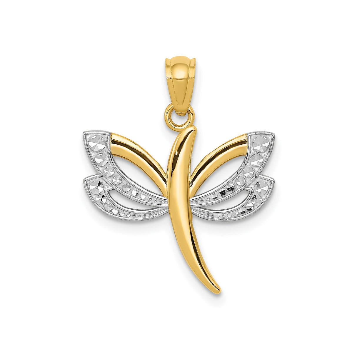 14k Two-Tone Gold Filigree Dragonfly Pendant, Polished Finish, Symbolic Nature Jewelry for Women