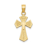 14k Yellow Gold Reversible Faith Cross Pendant with Scrollwork and Textured Design