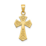 14k Yellow Gold Reversible Faith Cross Pendant with Scrollwork and Textured Design
