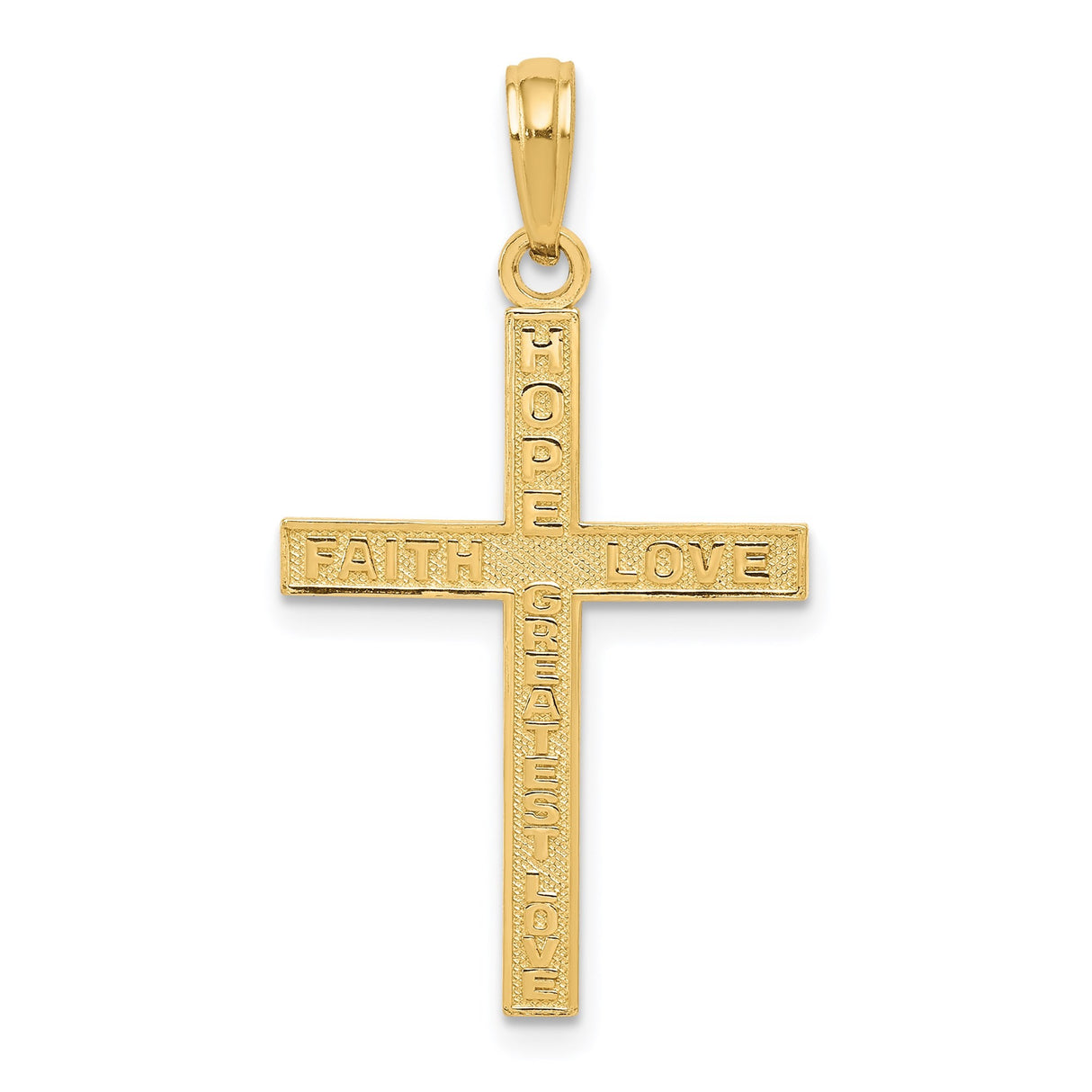 14k Yellow Gold Reversible Latin Cross Pendant with Polished Finish and Embossed Design