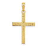 14k Yellow Gold Reversible Latin Cross Pendant with Polished Finish and Embossed Design