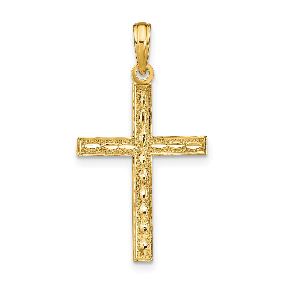 14k Yellow Gold Reversible Latin Cross Pendant with Polished Finish and Embossed Design