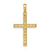 14k Yellow Gold Reversible Latin Cross Pendant with Polished Finish and Embossed Design
