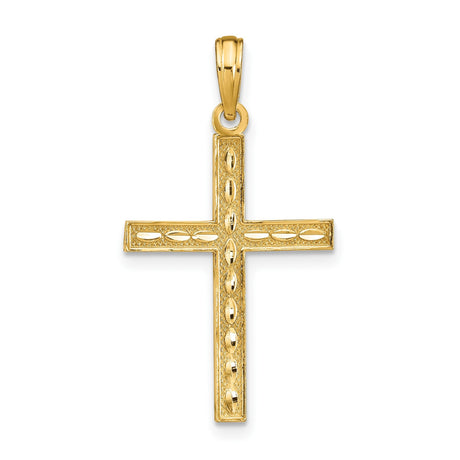 14k Yellow Gold Reversible Latin Cross Pendant with Polished Finish and Embossed Design