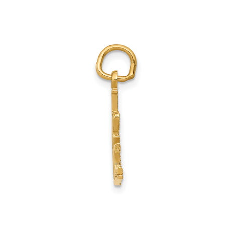 14k Yellow Gold I Love Music Pendant, Stacked Text Design, Unisex Musical Charm
