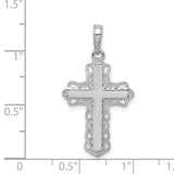 Lace Trim Cross Charm Pendant in Real 14k White Gold