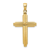 14k Yellow Gold Latin Cross Pendant with Beaded Border and Milgrain Detail