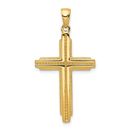 14k Yellow Gold Latin Cross Pendant with Beaded Border and Milgrain Detail