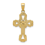 14k Yellow Gold Cross Pendant with Filigree Heart Design, Christian Religious Jewelry