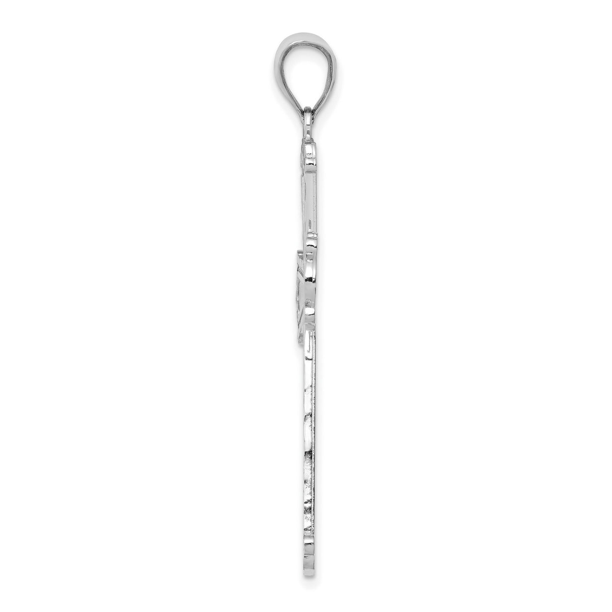 14k White Gold Cross Pendant, Textured Diamond-Cut Christian Jewelry for Men and Women