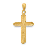 14k Yellow Gold Latin Cross Pendant with Striped Texture and Ridge Border