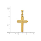 14k Yellow Gold Latin Cross Pendant with Striped Texture and Ridge Border