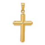 14k Yellow Gold Latin Cross Pendant with Striped Texture and Ridge Border