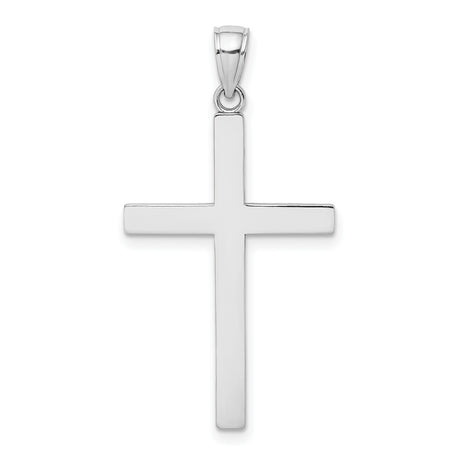 14k White Gold Latin Cross Pendant, Reversible Mirror Finish, Minimalist Religious Charm