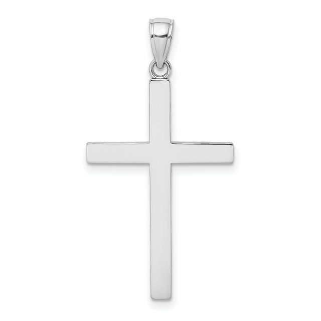 14k White Gold Latin Cross Pendant, Reversible Mirror Finish, Minimalist Religious Charm