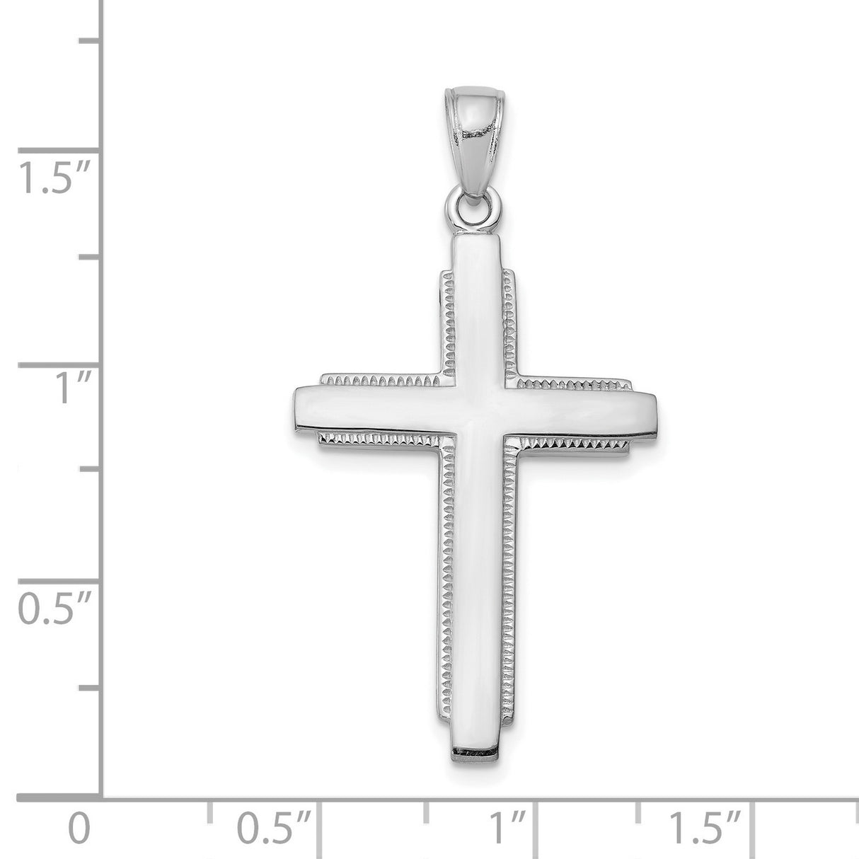 14k White Gold Cross Pendant with Rope-Edge and Polished Finish, Modern Minimalist Design