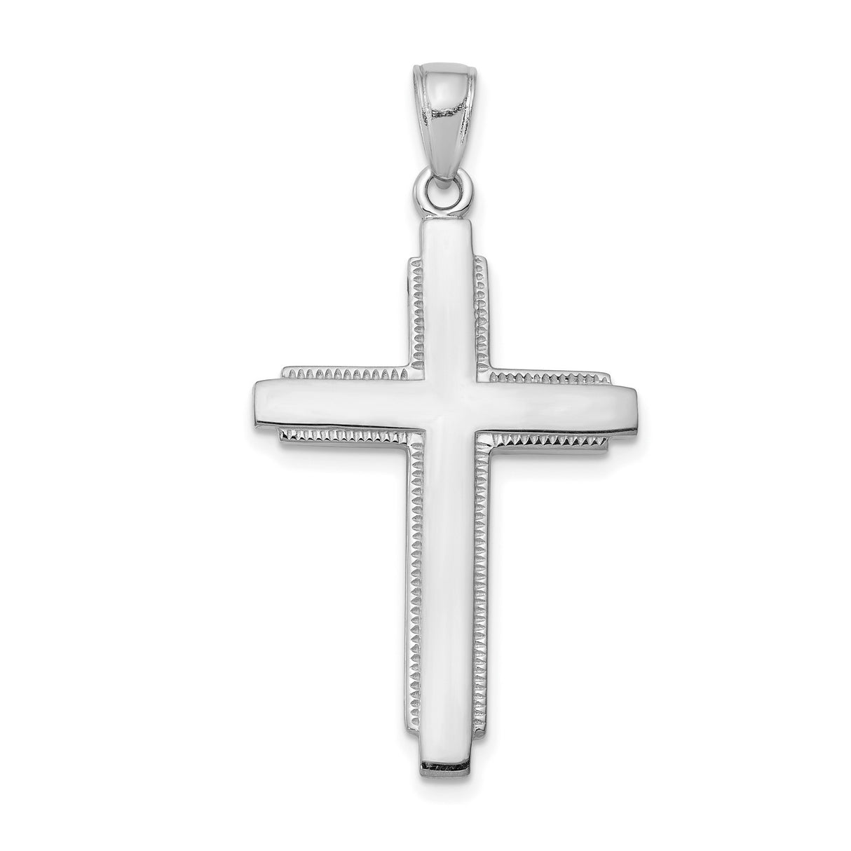14k White Gold Cross Pendant with Rope-Edge and Polished Finish, Modern Minimalist Design