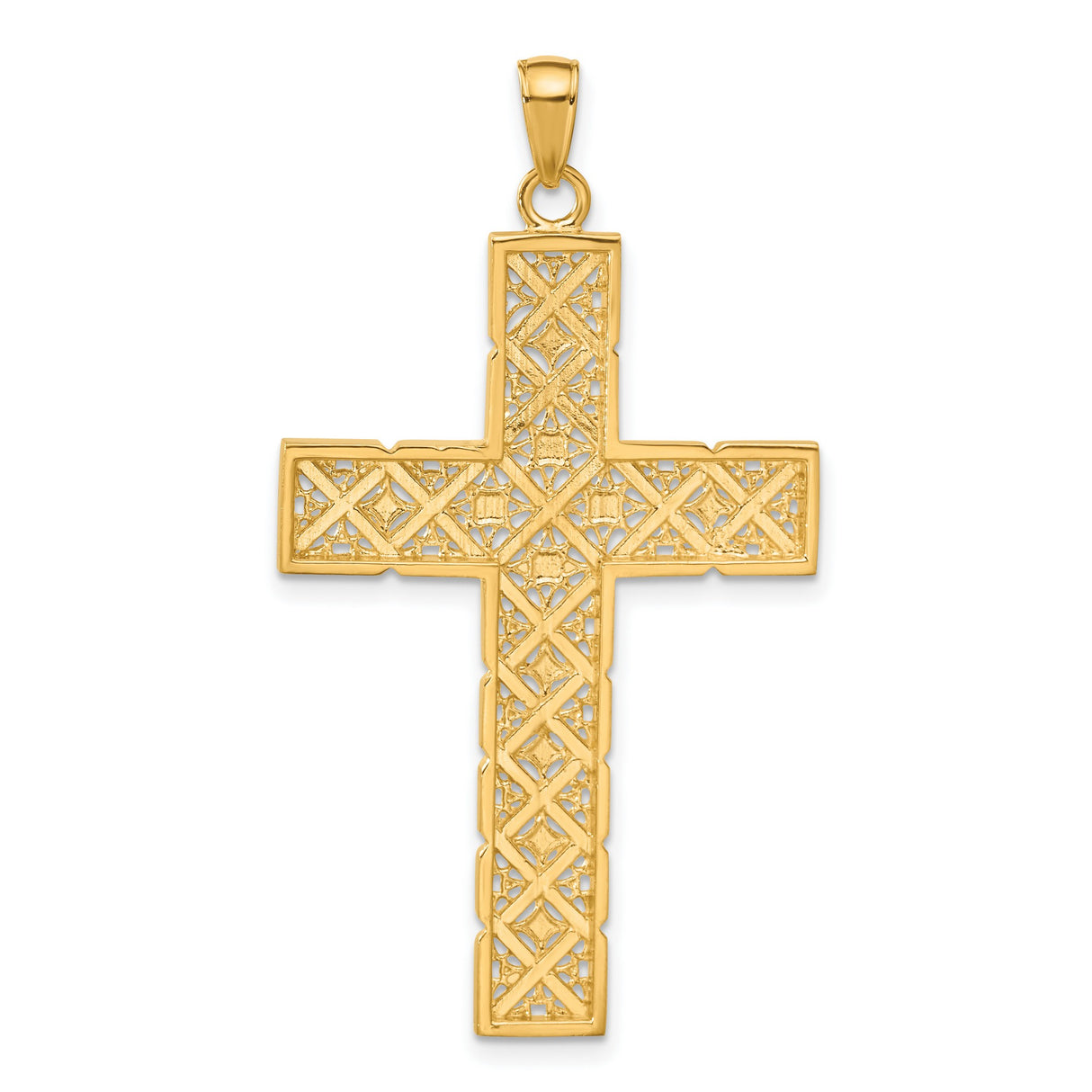 Diamond-Cut Filigree Style Latin Cross Charm Pendant in Real 14k Multi-Tone Gold